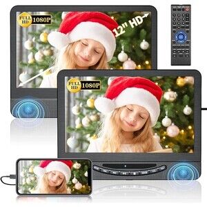 Feleman 12" Dual Portable DVD Player for Car with 1080P HDMI Input, Rechargeable